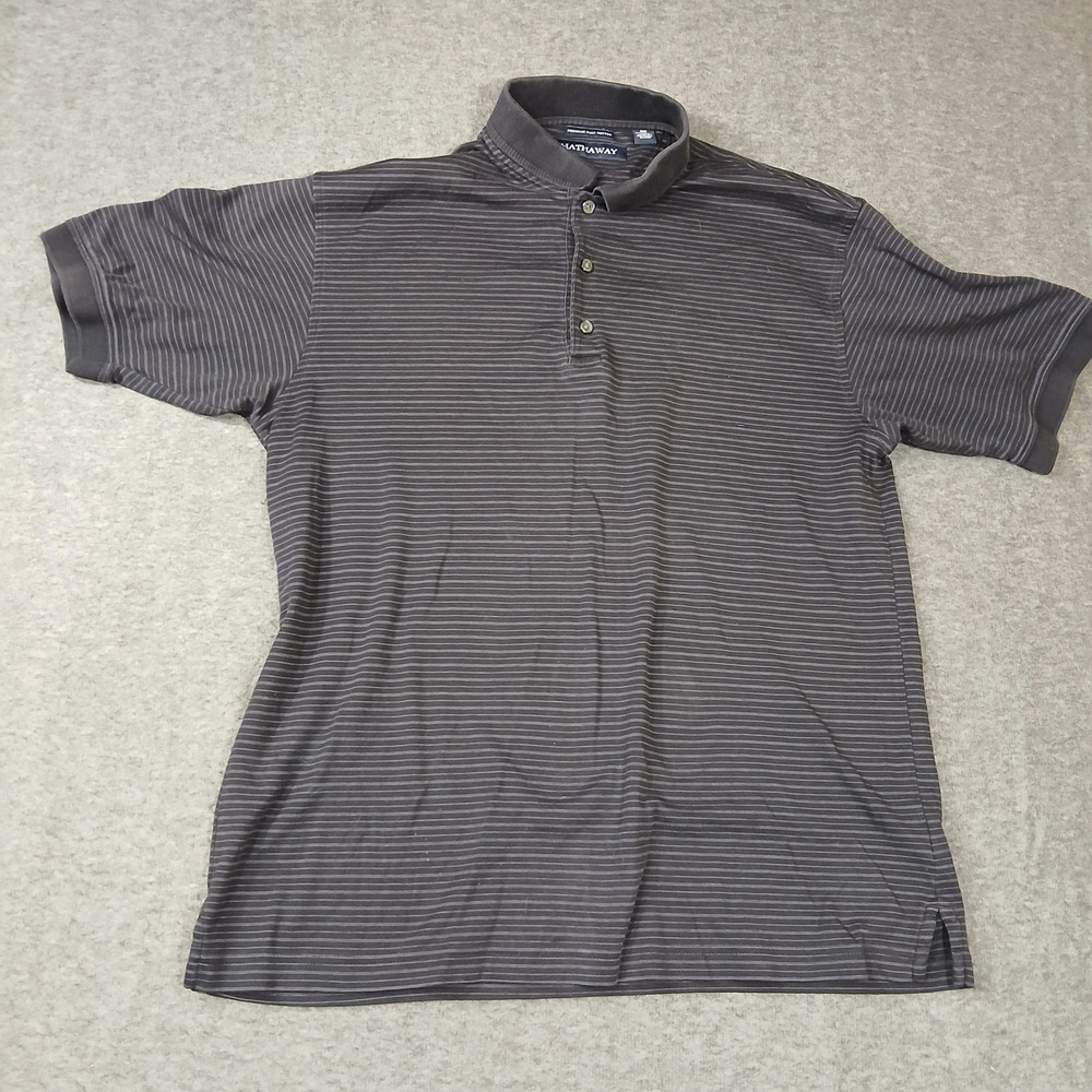 Hathaway Mens Premium Pima Cotton Polo Shirt‎ Brown Striped Short Sleeve Size M